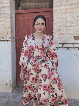 1950S V-AUSSCHNITT LANGÄRMELIGES KLEID