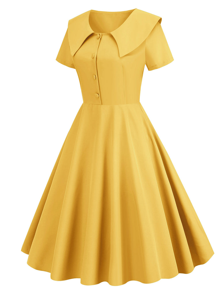 1950er Solide Revers Swing Kleid