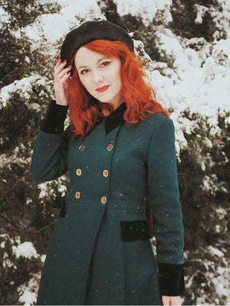 1950er Dunkelgrüner Mantel mit Knöpfen