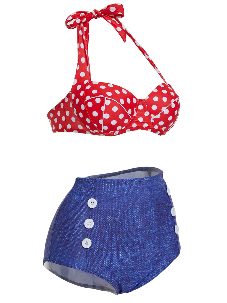 2PCS POLKA DOTS HALFTER BADEANZUG