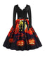Schwarzes 1950er Halloween Kleid mit langen Ärmeln