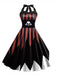 Schwarzes 1950er Halloween Halter Streifen Totenkopf Kleid