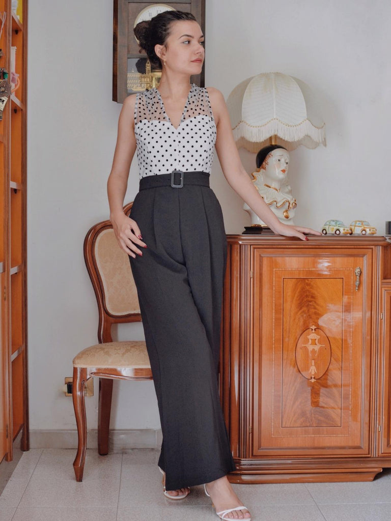 SCHWARZ POLKA DOT PATCHWORK JUMPSUIT