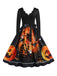 1950er Halloween Kürbis V-Ausschnitt Hepburn Kleid