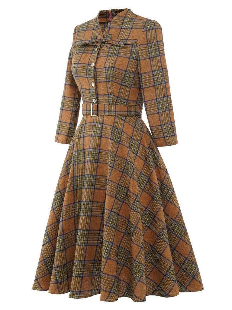 1950er Kariertes Gürtel Swing Kleid