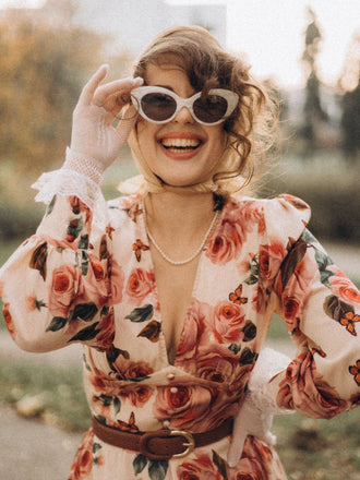 1950S V-AUSSCHNITT LANGÄRMELIGES KLEID