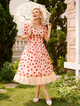 1950ER ERDBEERE SPITZE SWING KLEID