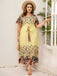 [Plus Size] Gelbes 1950er-Jahre-Blumen-Swing-Kleid mit Gürtel