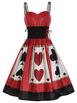 Rot 1950er Spaghetti KostÜm Kleid