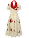 Beige 1930er Polka Dot Rose Patchwork Kleid