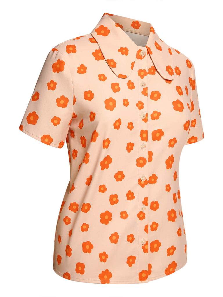 2PCS Orange 1960er Floral Shirt & Rock