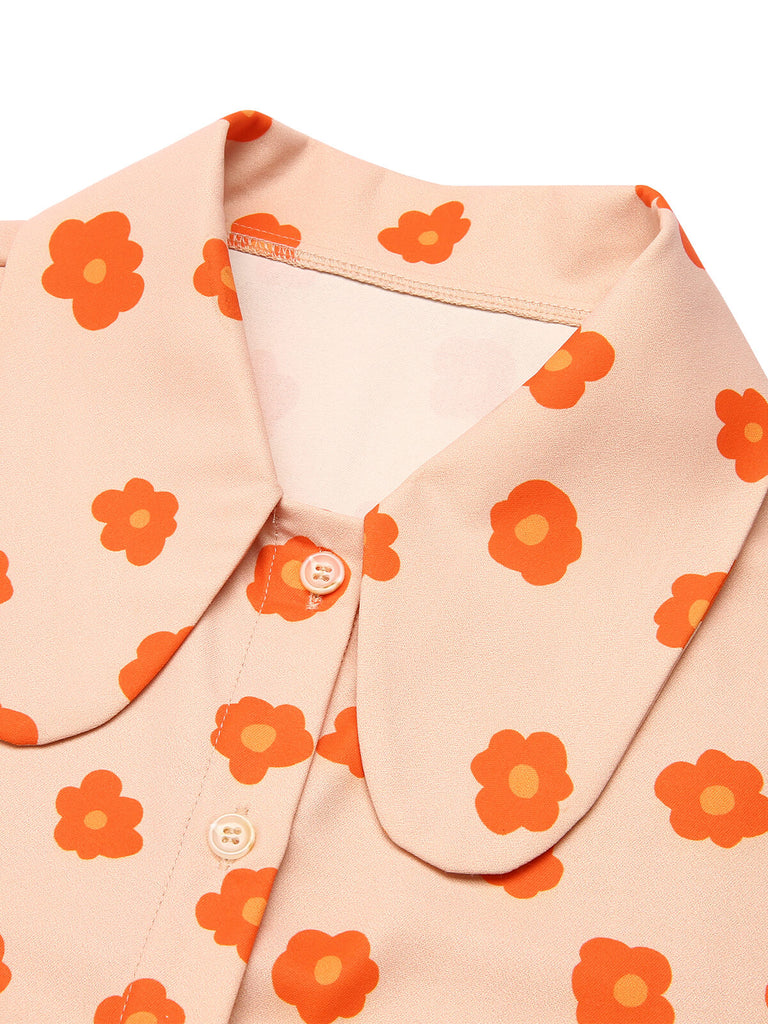 2PCS Orange 1960er Floral Shirt & Rock