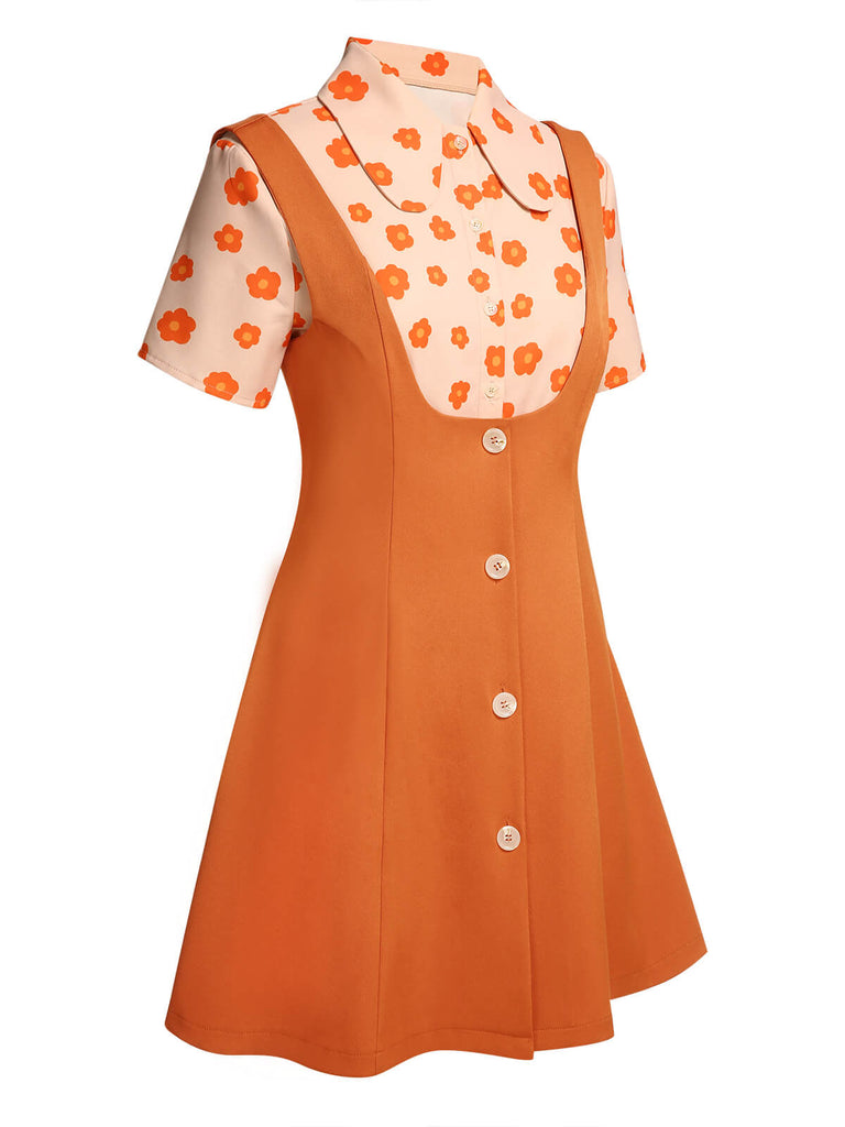 2PCS Orange 1960er Floral Shirt & Rock