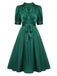 Dunkelgrünes 1940er V-Ausschnitt Kleid