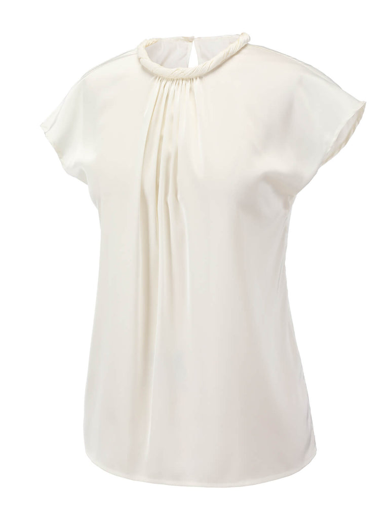 1950er Weiße Vintage Bluse mit Rollkragen