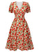 Rotes 1940er Rose V-Ausschnitt Swing Kleid