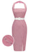 Rosa 1950er Halter Streifen Belted Bodycon Kleid
