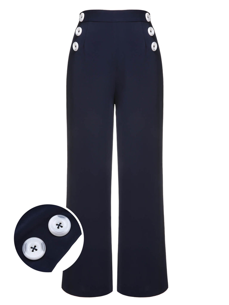 Dunkelblaue 1950er Solid Button Straight Hose