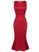 Tiefrotes 1930er Solid Bow Decor Fishtail Kleid