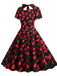 [Vorverkauf] 1950s Cherry Sweetheart Kleid mit kurzen Ärmeln und Spitze