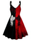 Schwarz rotes 1950er Flügel-Blutspangenkleid