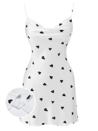 1950er weiße Herz-Muster Träger-Nachthemden