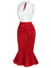 Rot-weißes 1960er ärmelloses geschlitztes Fischschwanzkleid