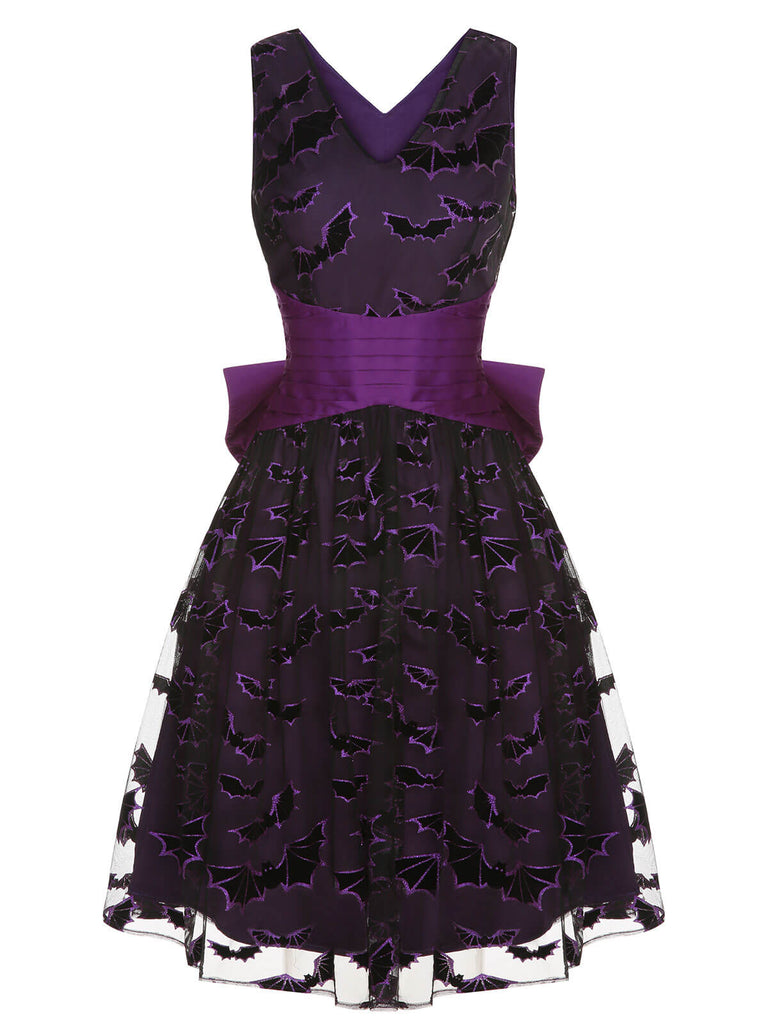 Deep Purple 1950er Halloween Fledermaus Schleife Kleid