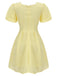 Gelbes 1950er Mini-Kleid mit quadratischem Ausschnitt und Knöpfen