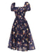 Marineblaues Kleid mit geblümten Blasenärmeln