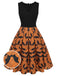 Schwarz & Orange 1950er Halloween Fledermaus ärmelloses Kleid