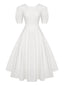 Weiß 1950er Swing Kleid Mit Puffärmeln