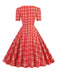 1950s Gingham Plaid Quadratischer Ausschnitt Ausgestelltes Kleid