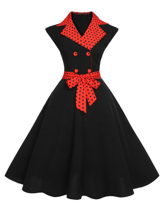 Schwarzes 1950er Halloween Polka Dots Swing Kleid
