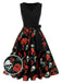 Schwarzes 1950er Halloween Totenkopf Rose Ärmelloses Kleid