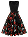Schwarzes 1950er Halloween Totenkopf Rose Ärmelloses Kleid