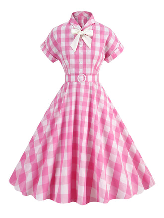Barbie 1950er Kariertes Swing-Kleid mit Schleife und Revers