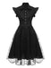 Schwarzes 1950er Halloween Pailletten Spinnennetz Kleid