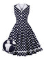 Marineblau 1950er Jahre Polka Dots Revers Kleid