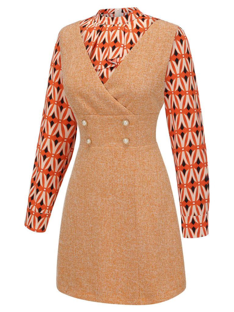2 Stück orangefarbene Bluse aus den 1960er und Minikleid aus Tweed