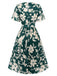 Grünes 1940er Kleid mit plissiertem Gürtel