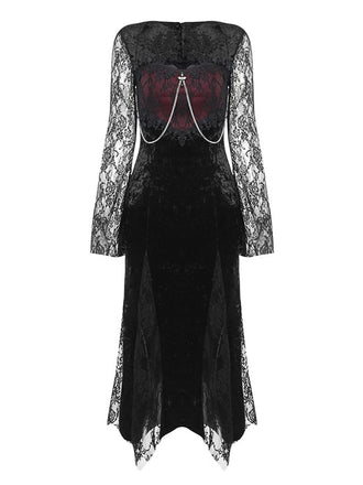 Schwarzes 1960er Gothic Hexen Vampir Schlitz Spitzenkleid