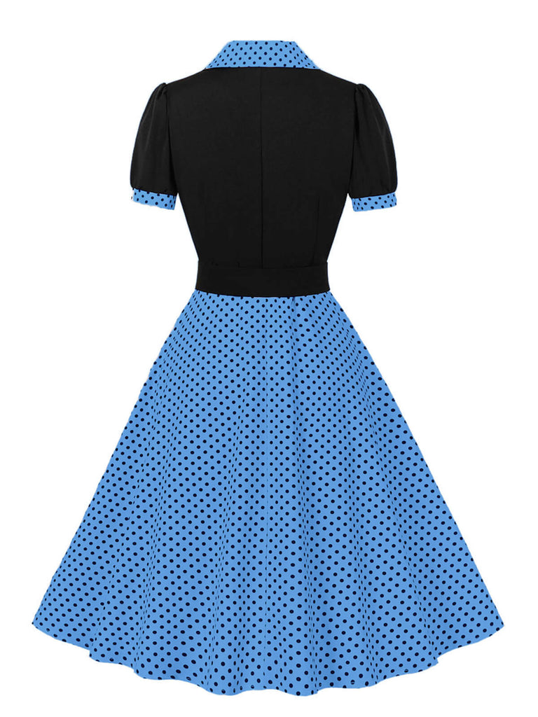 [Übergröße] 1950er Farbblock Polka Dots Reverskleid