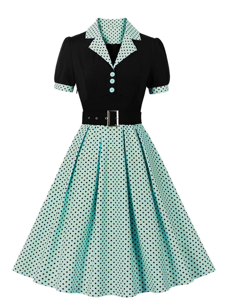 [Übergröße] 1950er Farbblock Polka Dots Reverskleid