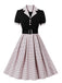 1950er Farbblock Polka Dots Revers Kleid