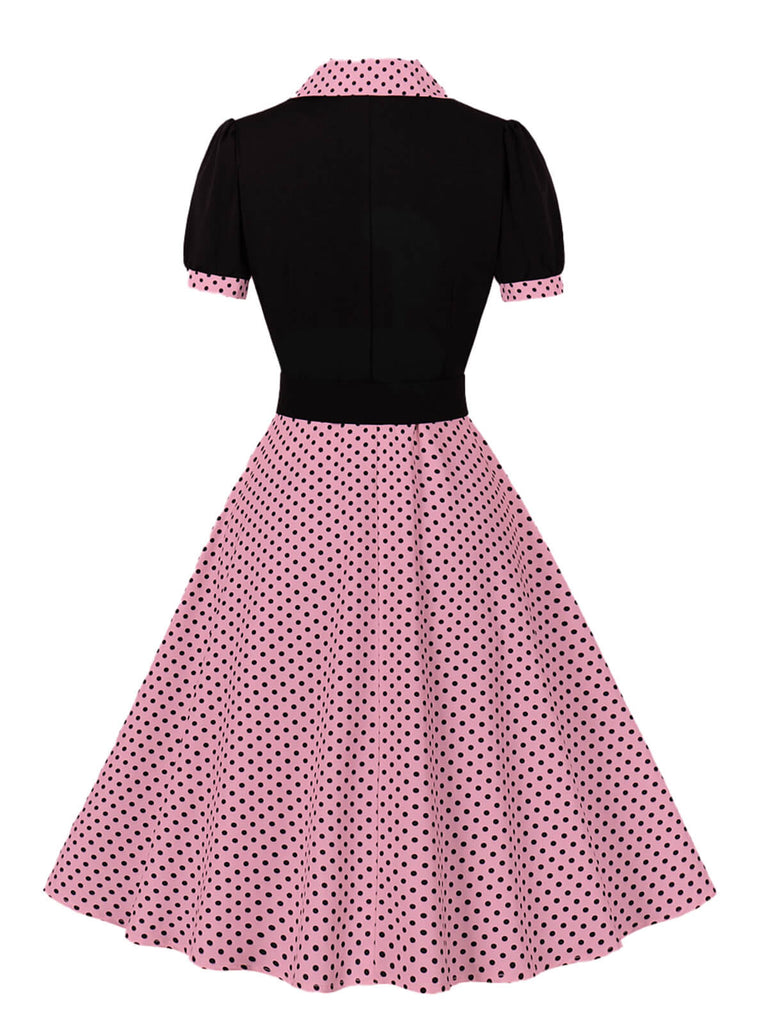 [Übergröße] 1950er Farbblock Polka Dots Reverskleid