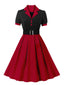 1950er Farbblock Polka Dots Revers Kleid