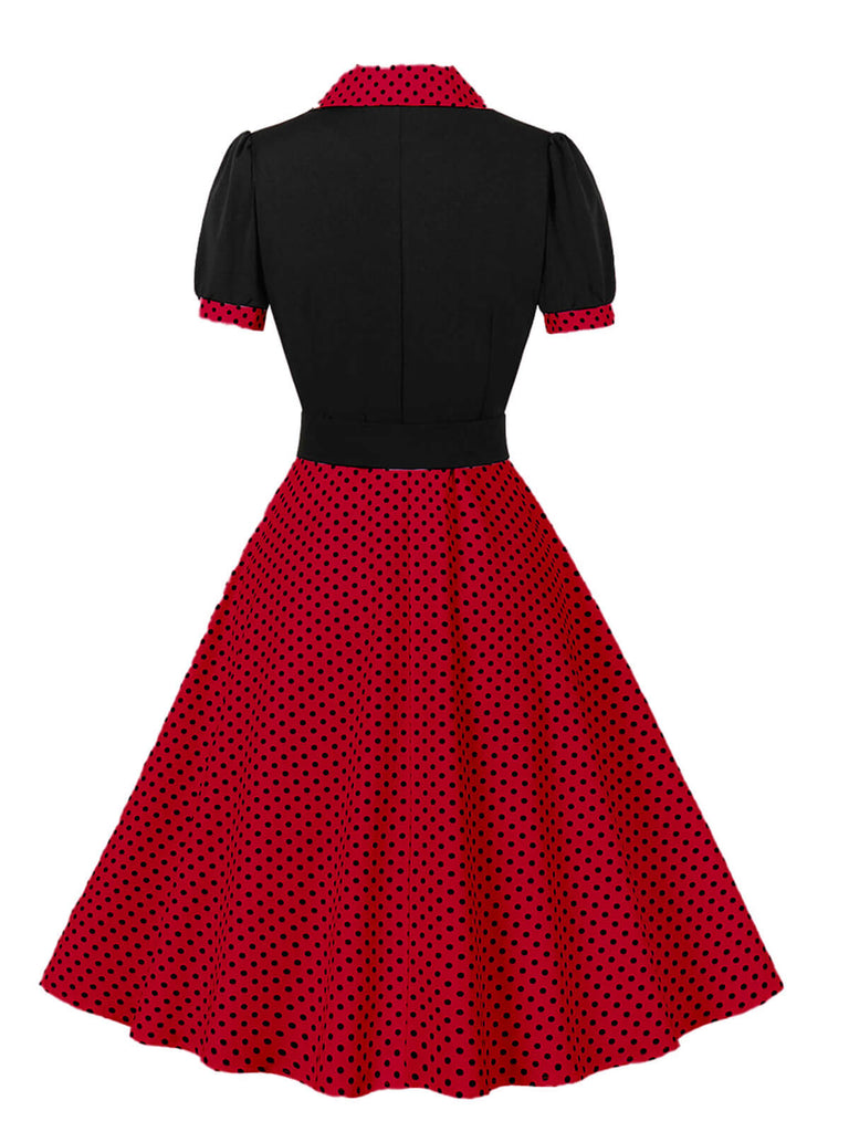 [Übergröße] 1950er Farbblock Polka Dots Reverskleid