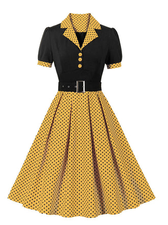 [Große Größen] 1950er Farbblock Polka Dots Reverskleid