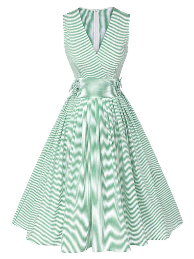 Mintgrün 1950er V-Ausschnitt Gestreiftes Kleid